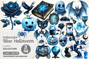 Blue Halloween Watercolor Clipart, an Illustration by Dream Creation (Thumbnail 1 of 7)