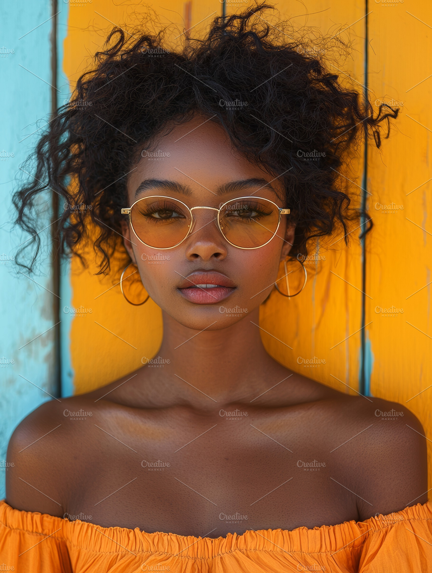 Stylish Portrait of a Woman with Sunglasses Against a Colorful Background, a Photo by AS photostudio