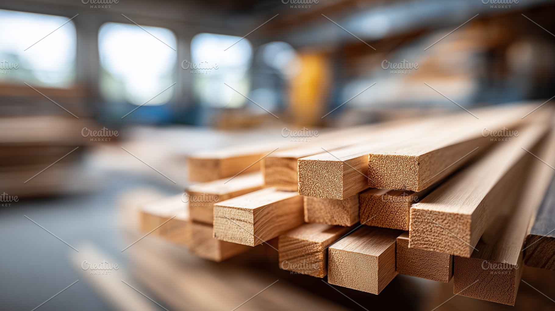 Stack of smooth wooden beams neatly, an Industrial Photo by MistyDay