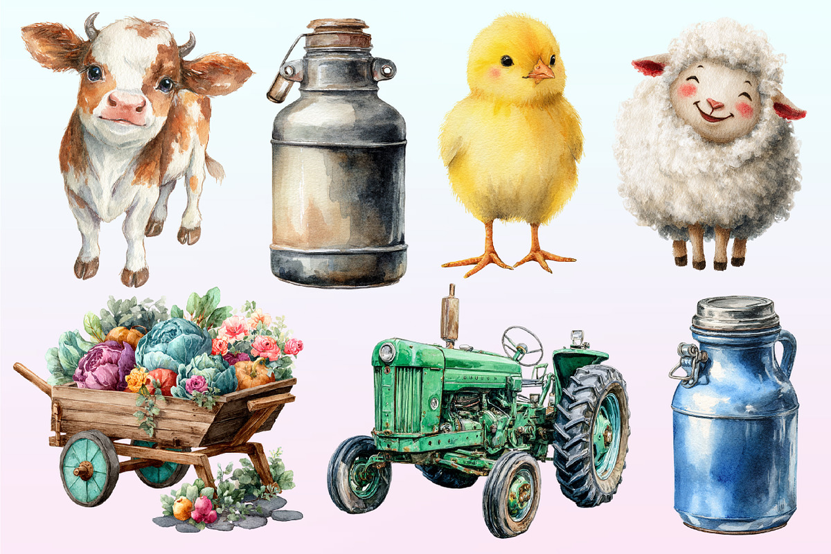 Watercolor Cute Little Farm Clipart, a Graphic by CitraGraphics (Photo 2 of 4)