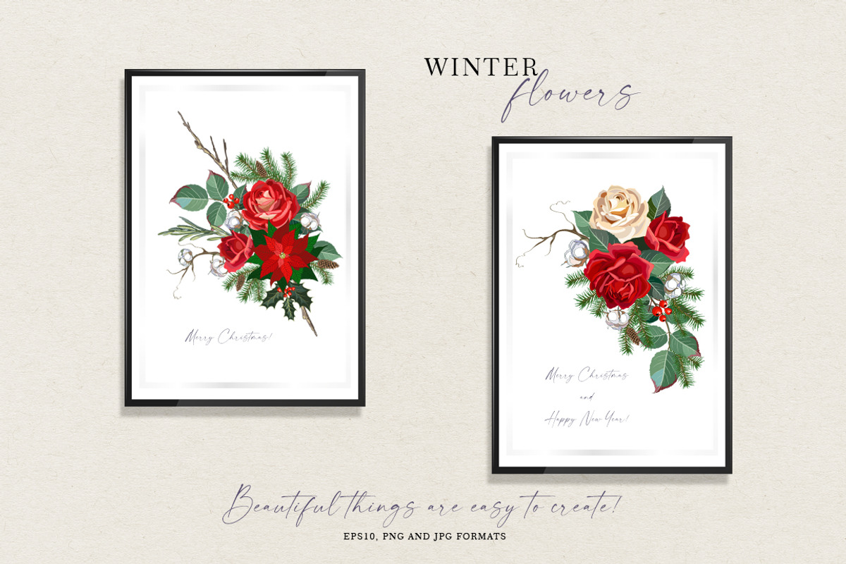 Winter flowers - Christmas clipart, a Decorative Illustration by Vasmila (Photo 7 of 9)