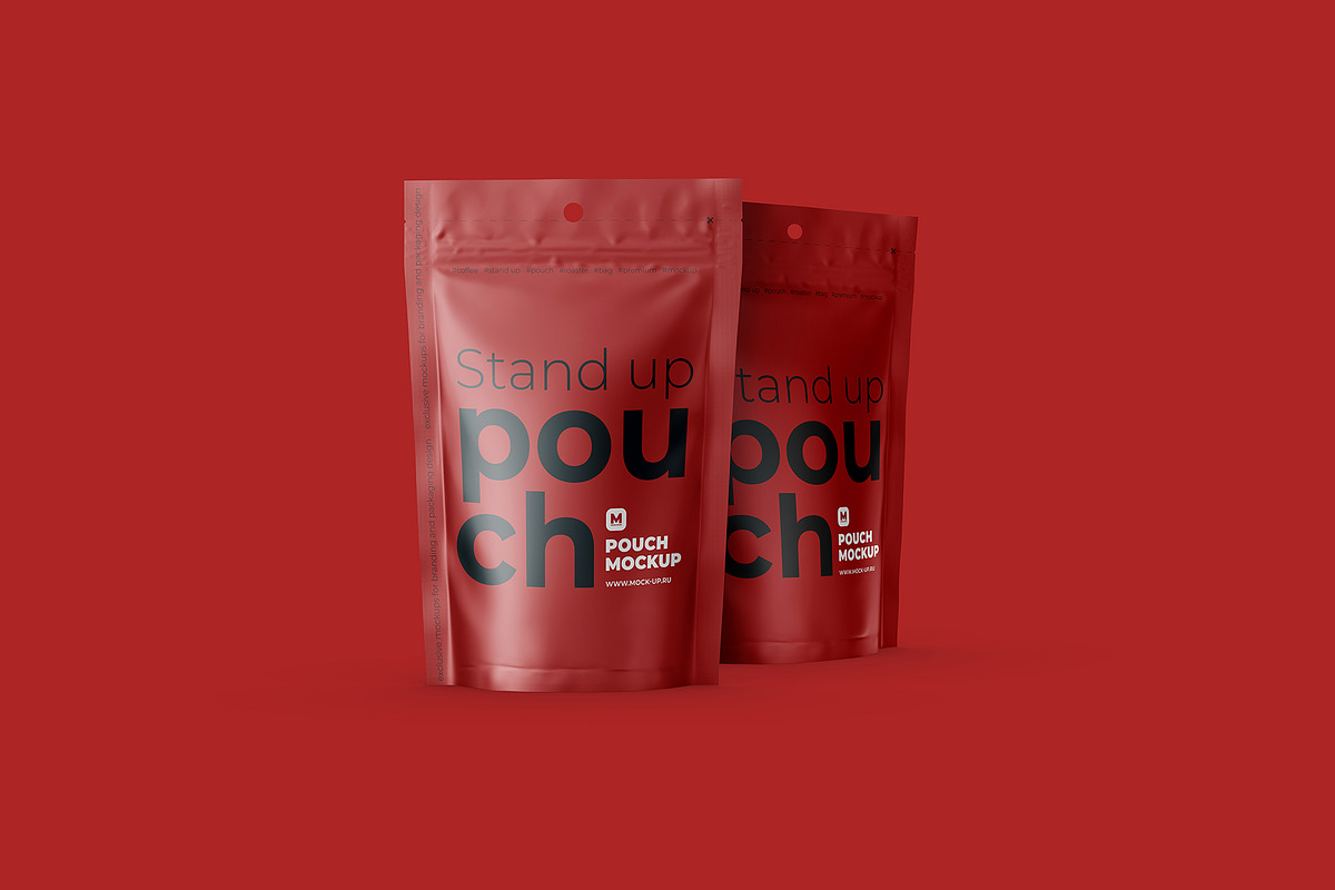 Stand Up Pouch Front and Half Side, a Cups & Container Mockup by easymock (Photo 12 of 12)