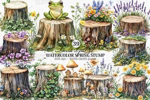 Watercolor Spring Stump Clipart PNG, an Illustration by Canvas Craft