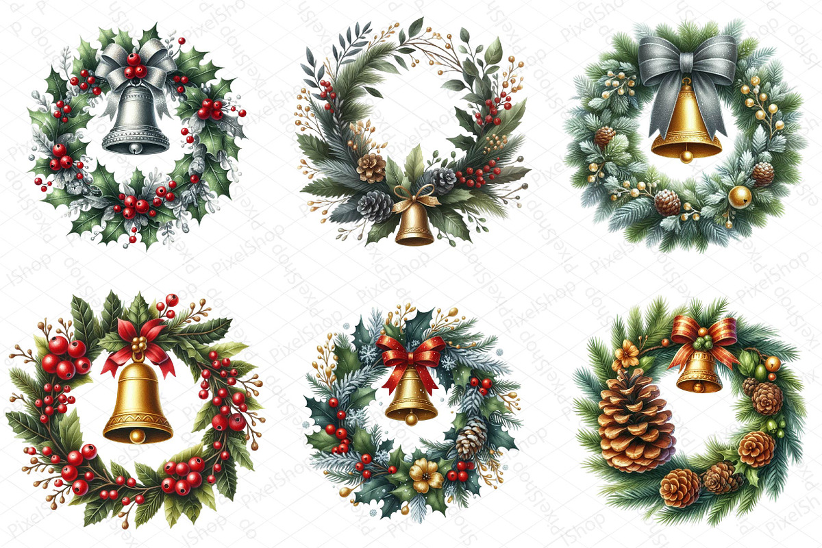 Watercolor Christmas Wreath Bell Cli, an Illustration by DreamPrint404 (Photo 5 of 7)