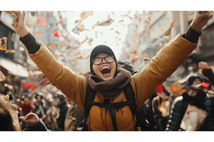 A person in a bustling urban setting, a Nature Photo by Sergey Kotenev