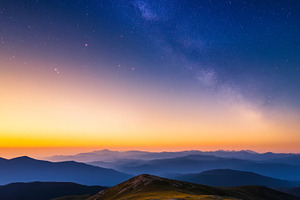 Mountainous landscape under starry s, a Photo by Dvoevnore photos