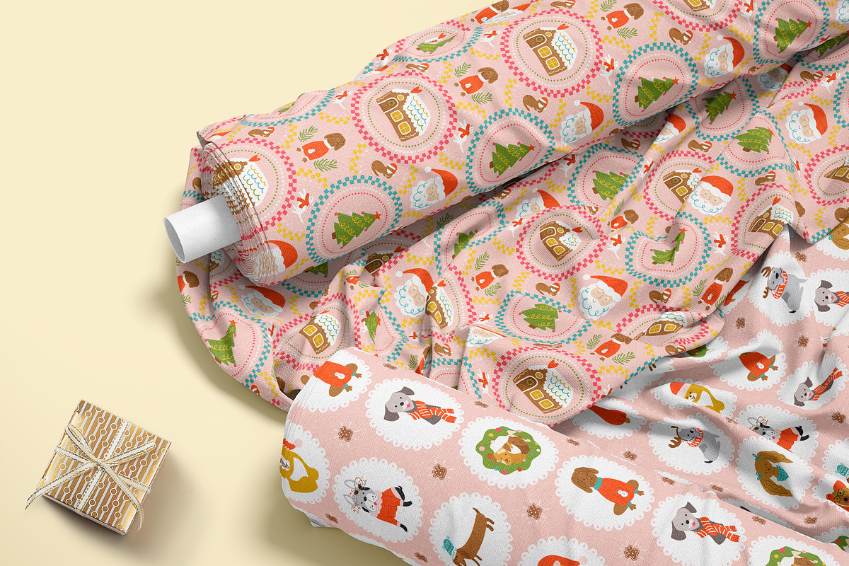 Pink Christmas dogs & bows, a Pattern Graphic by Tani Kuzminka (Photo 14 of 15)