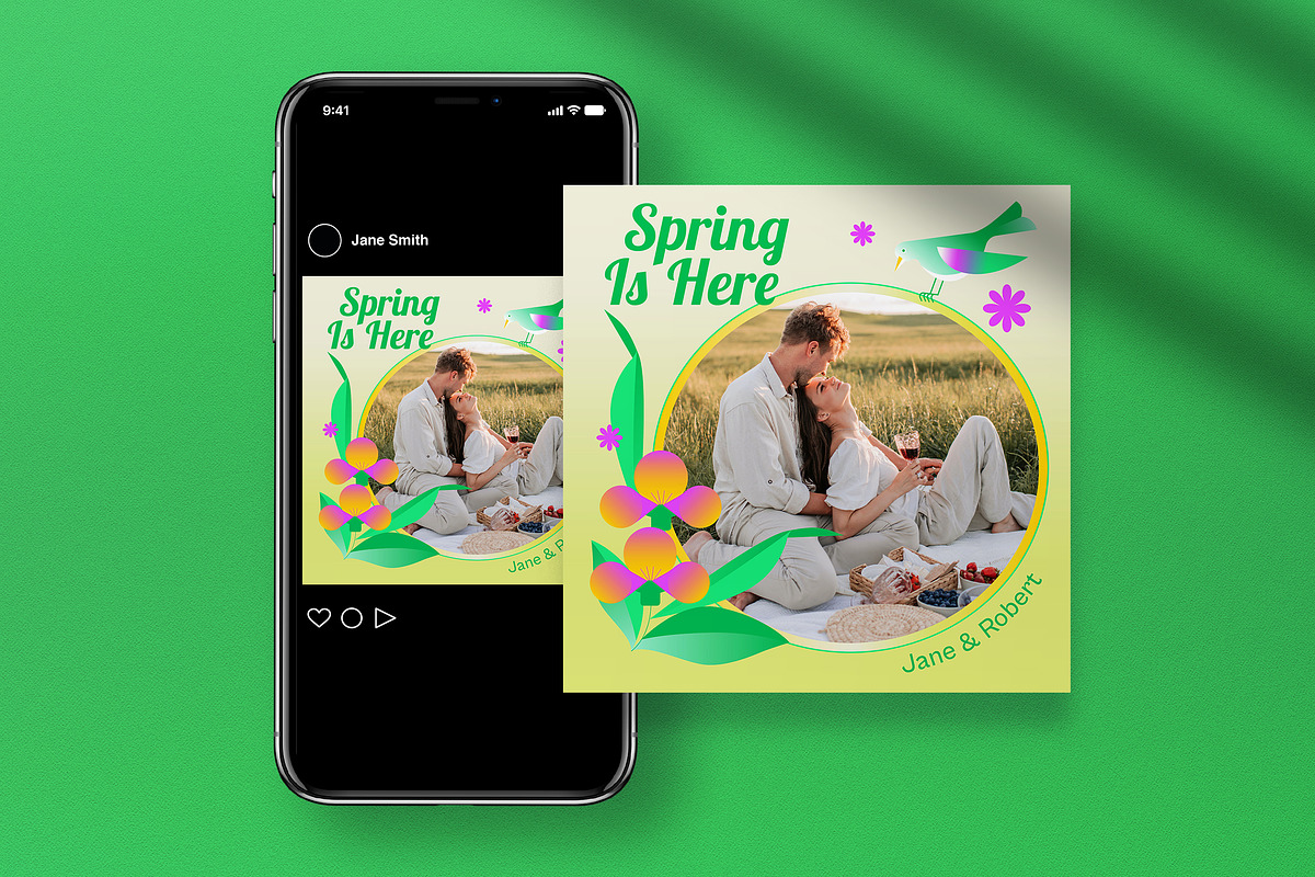 Green Y2K Spring Greeting Card, a Card Template by graphicook (Photo 4 of 4)