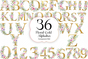 Floral Gold Alphabet PNG Clipart A-Z, an Object Illustration by KennedyStudio