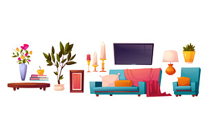 Lounge living room interior cartoon, an Object Illustration by art PVP - market