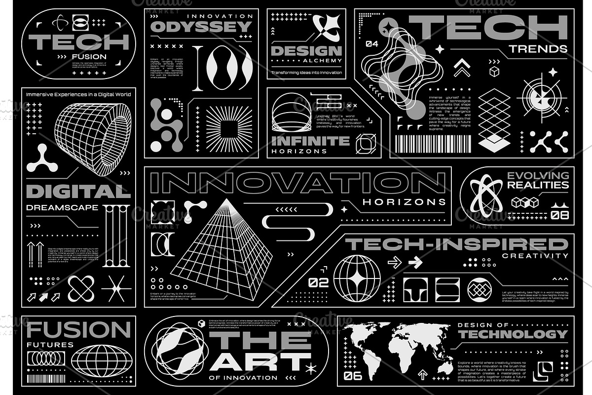 Retrofuturistic cyberpunk labels, a Technology Illustration by Vector Tradition