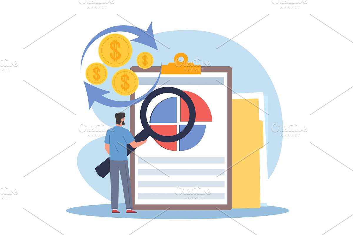 Financial analysis. Man with, a Finance Illustration by YummyBuum