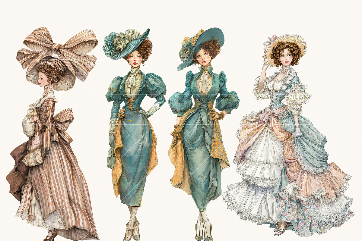 Victorian lady Clipart Bundle, a Person Illustration by BusyDaydesign (Photo 5 of 9)