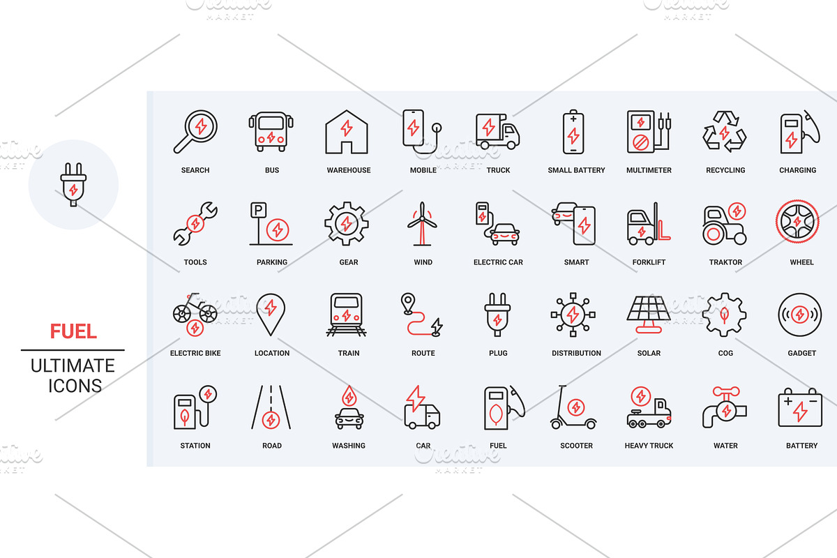 Electric car vehicle hybrid icons, a Transportation Illustration by Lemberg Vector