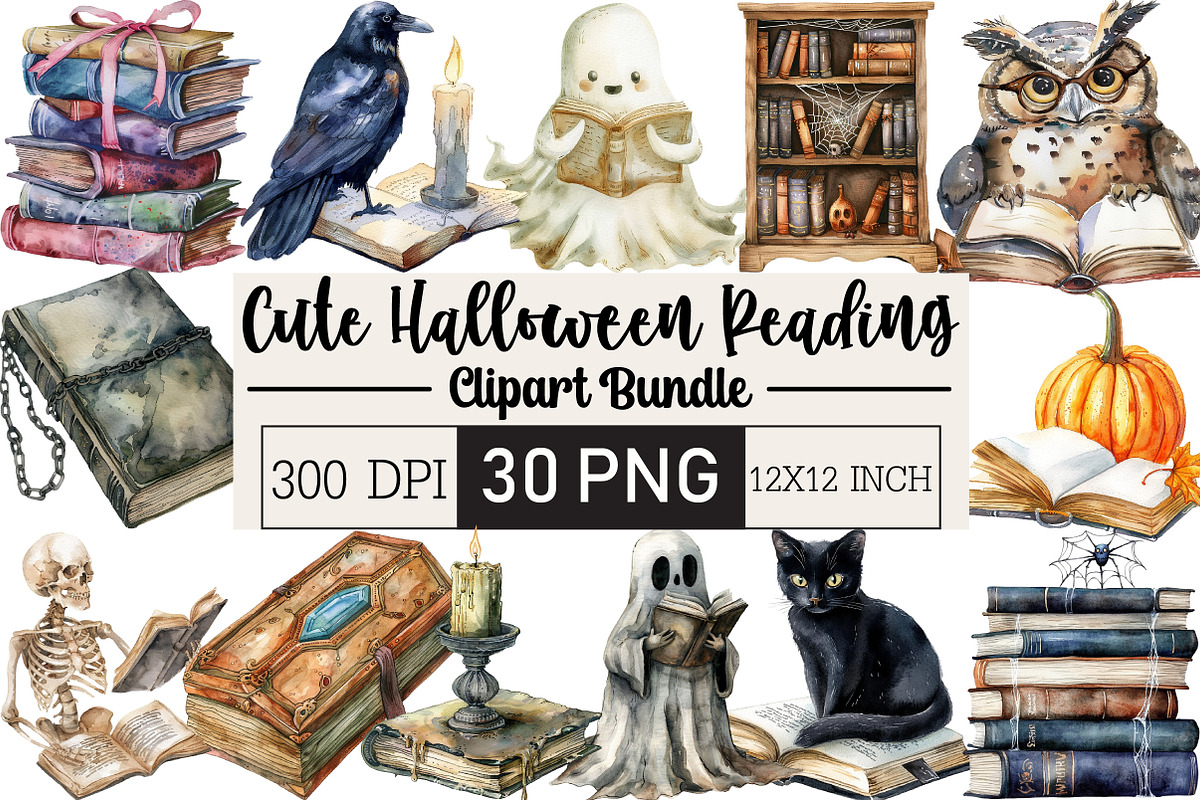 Cute Halloween Reading Clipart, an Illustration by Black Bird Studio (Photo 1 of 6)