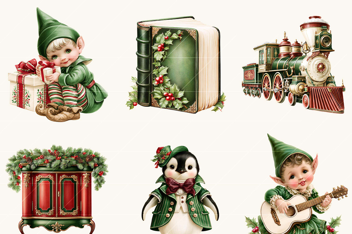Christmas Elves Clipart Bundle, a Seasonal Illustration by BusyDaydesign (Photo 3 of 9)
