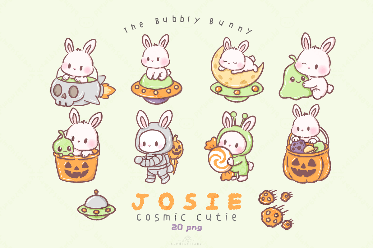 Kawaii Bunny Alien Clipart, an Animal Illustration by Blumensdiary (Photo 1 of 7)
