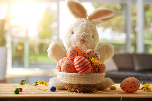 Easter Bunny Plush with Painted Eggs Basket, a Holiday Photo by Davizro's Market