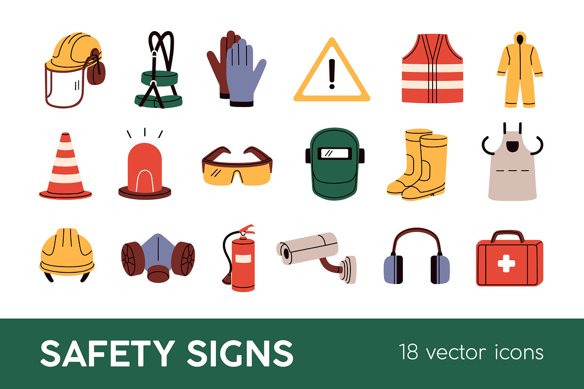 Safety signs, security icons set, an Object Illustration by Good Studio (Photo 1 of 4)