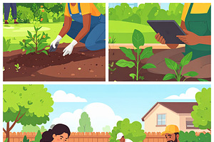 Illustration collage of landscapers working on urban park, a Person Illustration by DanFLCreativo