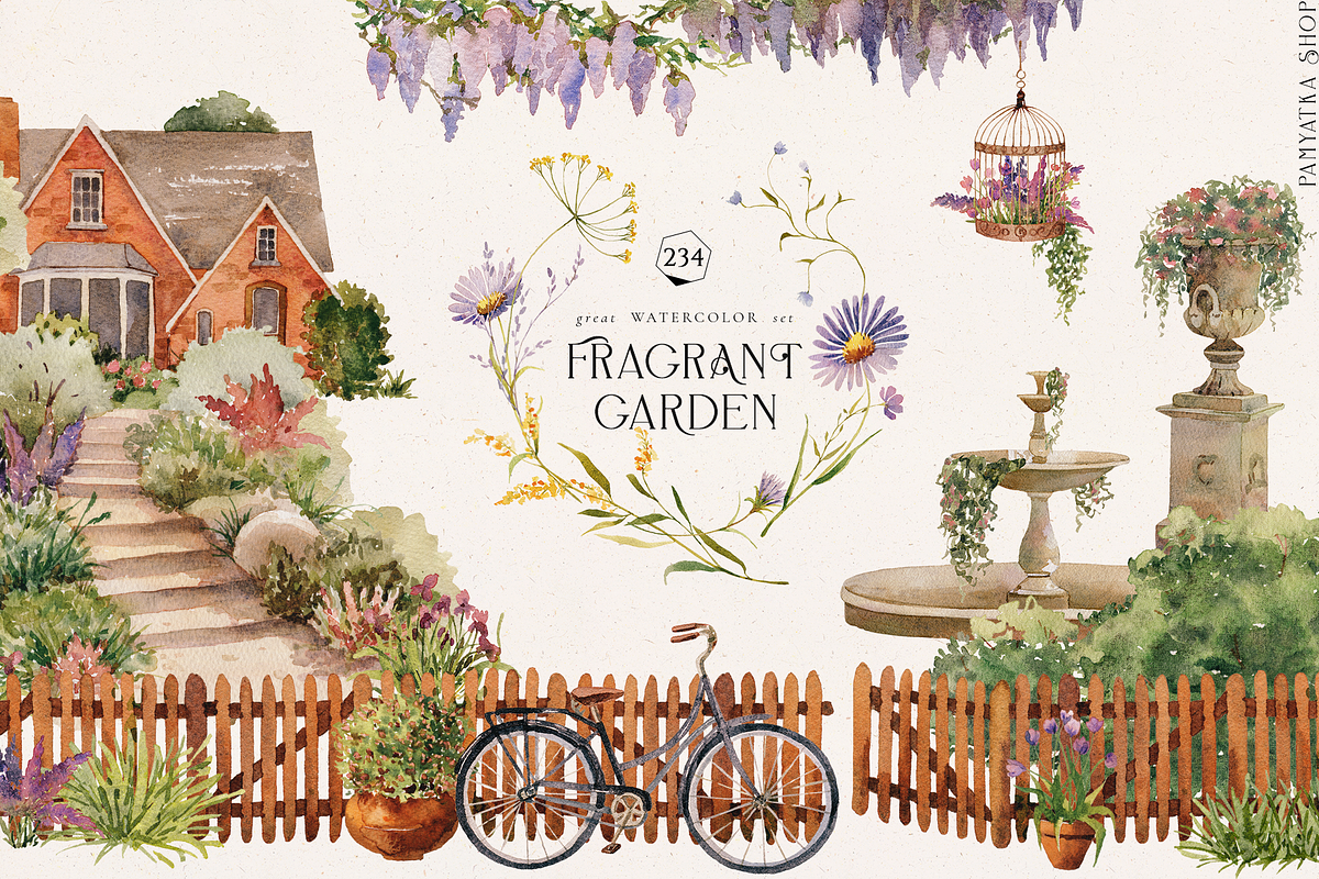 Fragrant garden-great watercolor set, a Decorative Illustration by Pamyatka Shop (Photo 1 of 24)