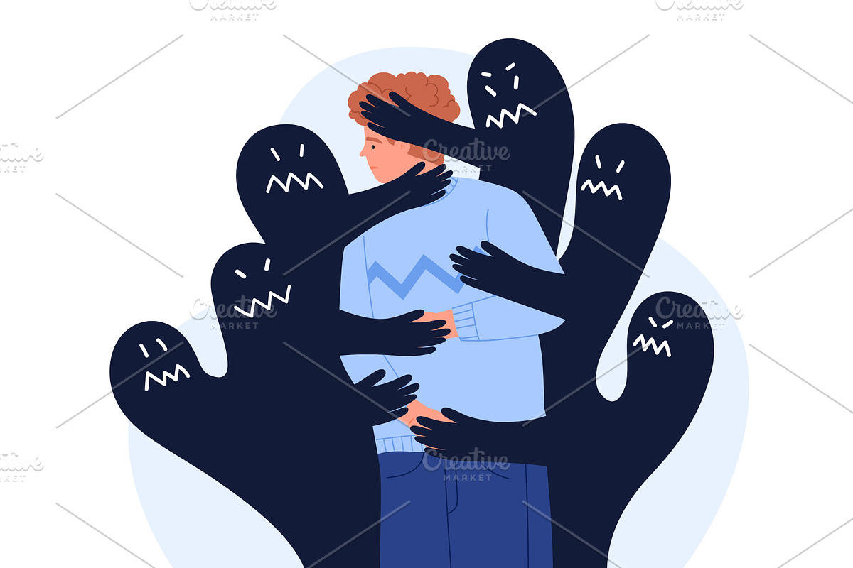 Man Surrounded by Dark Shadows of, an Illustration by Flashvector
