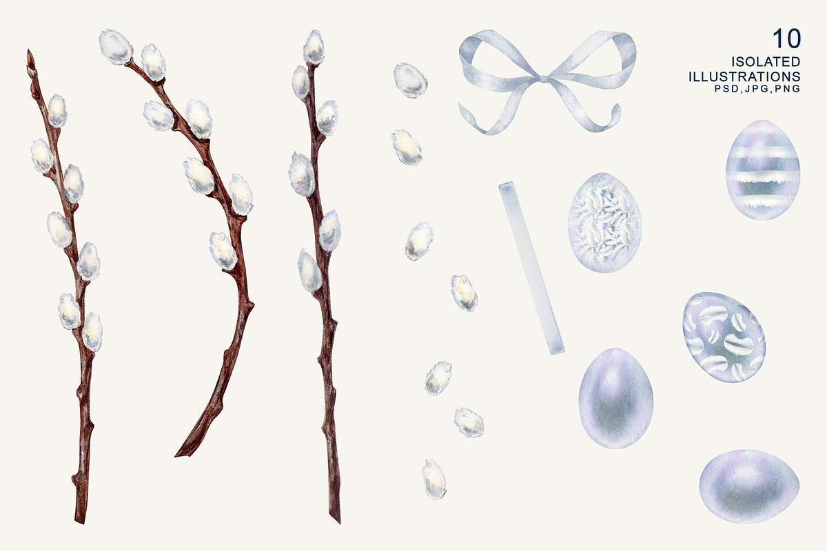 EASTER Willow, Watercolor Clipart, a Decorative Illustration by EL_SUHOVA (Photo 2 of 7)