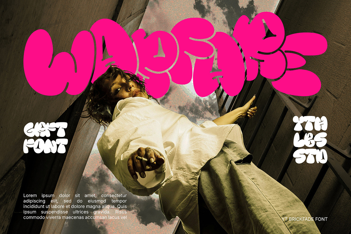 YT Brickfade - Bubble Graffiti Font, a Handwritten Font by Youthlabs Studio (Photo 11 of 15)