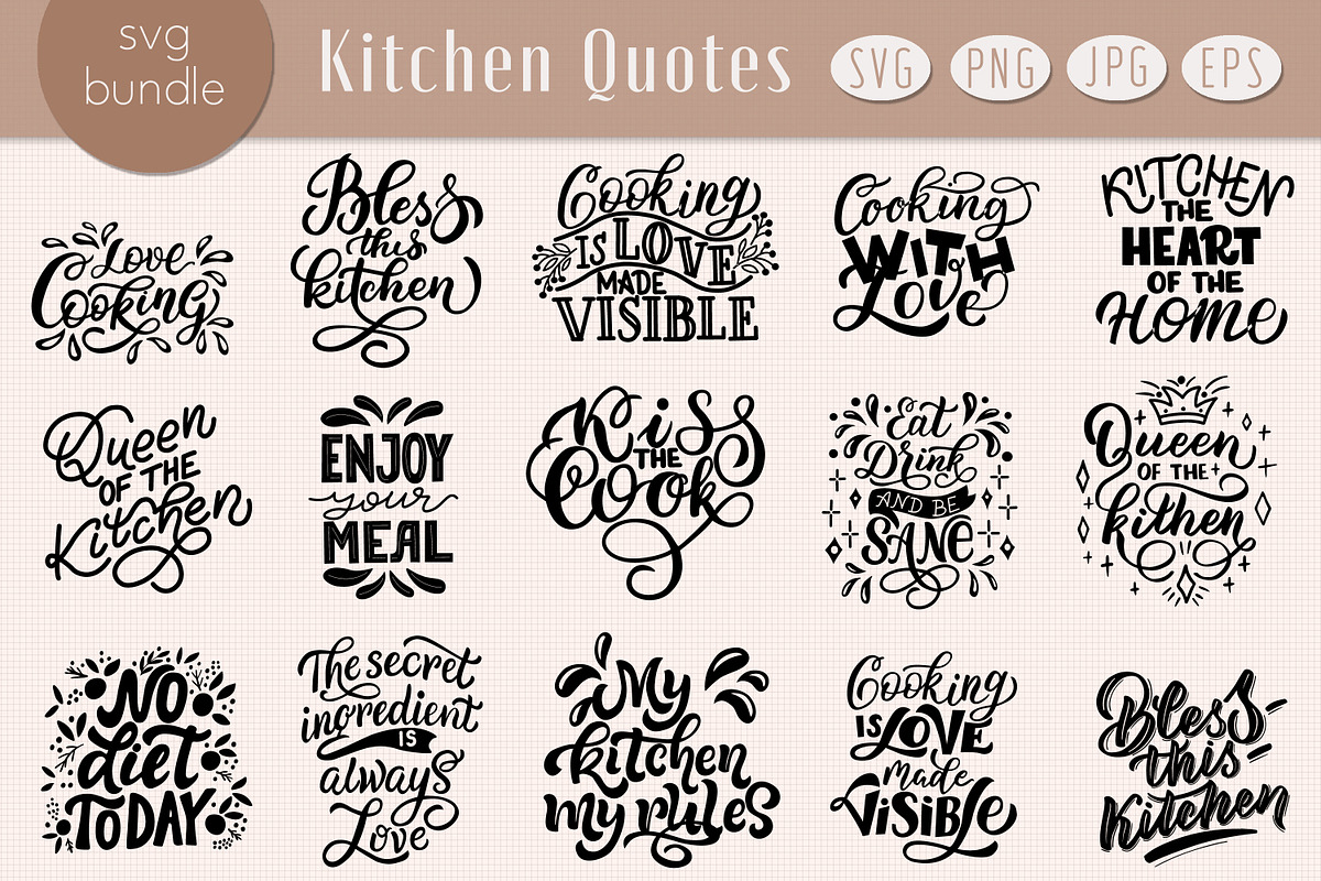Kitchen Quotes SVG Bundle, an Illustration by rinaletters (Photo 1 of 4)