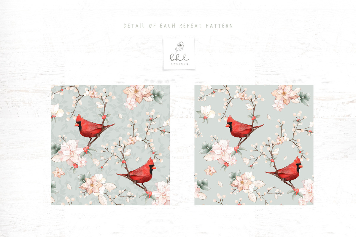 Red Cardinal Christmas - Mint, a Pattern Graphic by bhldesigns (Photo 4 of 16)