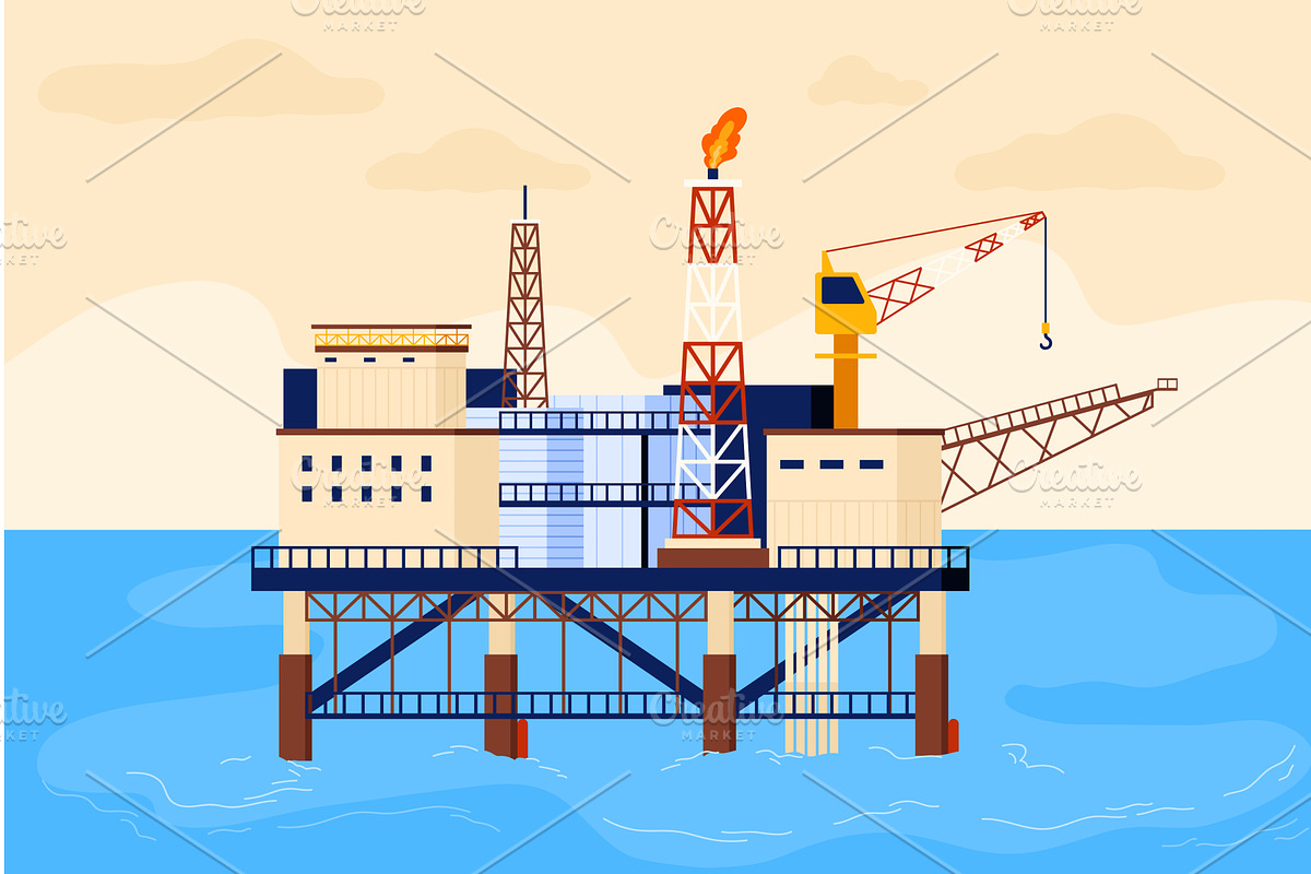 Offshore Oil Rig Platform Vector, an Illustration by Flashvector