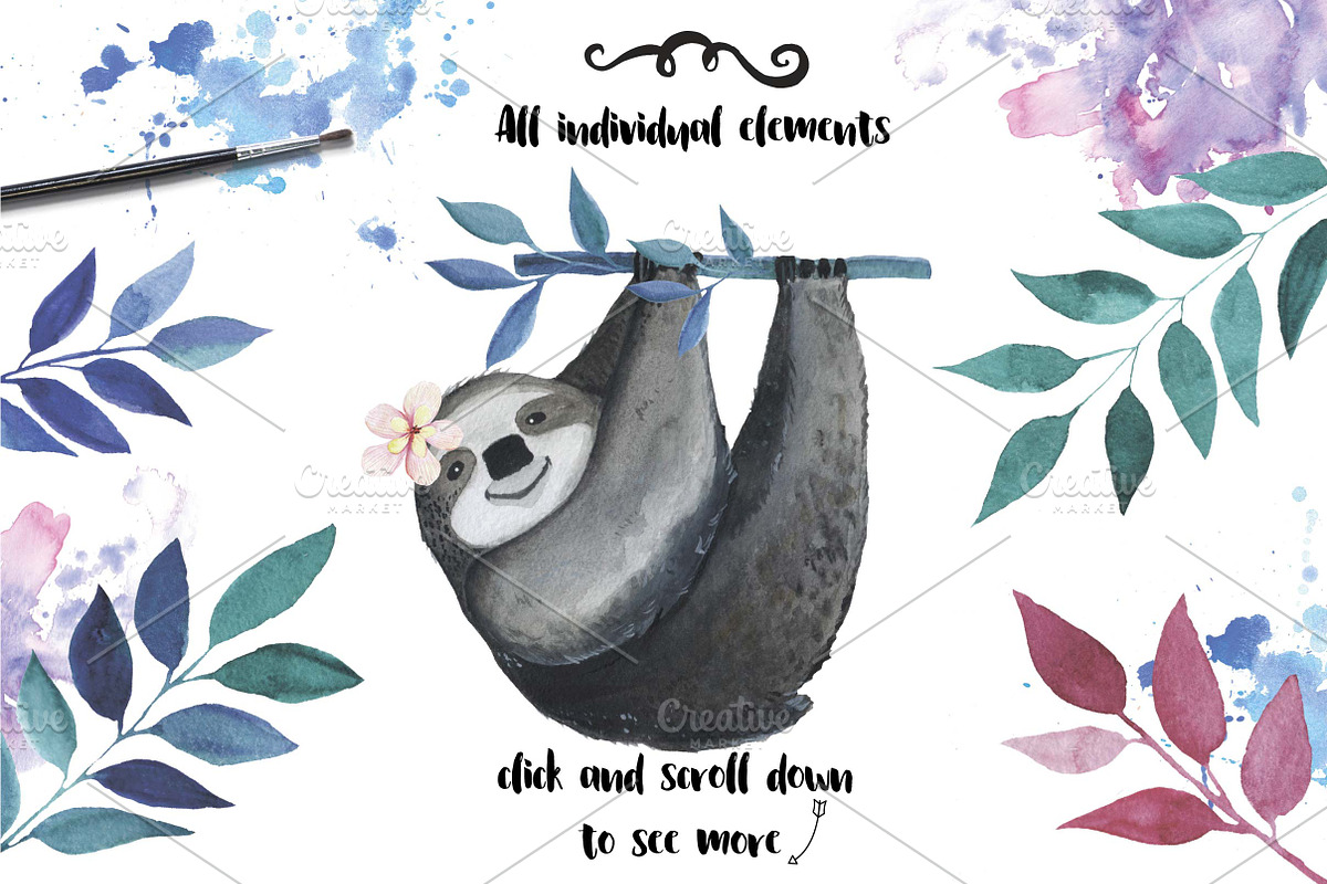 61 Tropical watercolor set elements, an Animal Illustration by digital_essence (Photo 2 of 8)