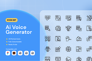 Ai Voice Generator Icon Set, an Outline Icon by Nathaya Studio