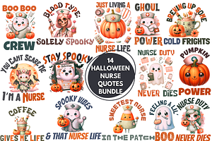 14 Halloween Nurse Quotes PNG Bundle