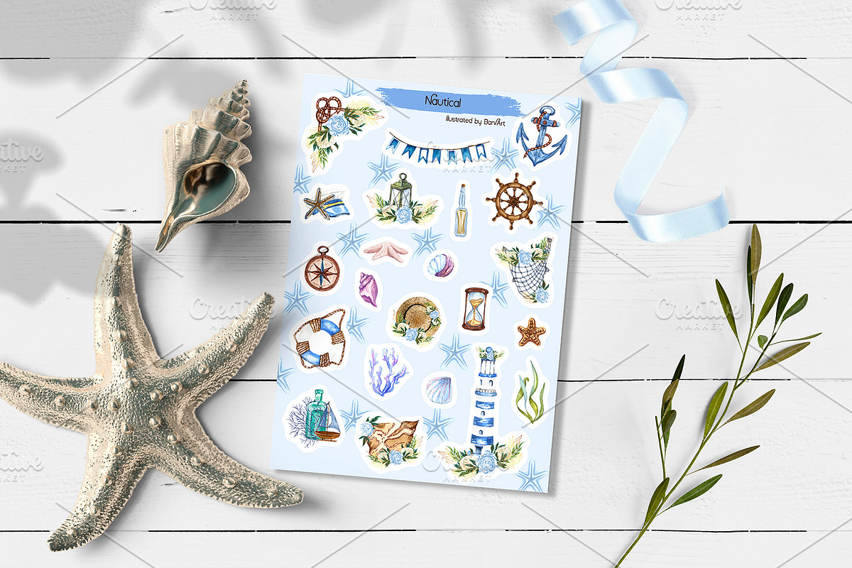 Nautical Seaside Watercolor Set, a Decorative Illustration by BarvArt (Photo 13 of 18)