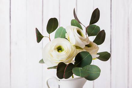 Ranunculus and eucalyptus bouquet, a Nature Photo by oksix