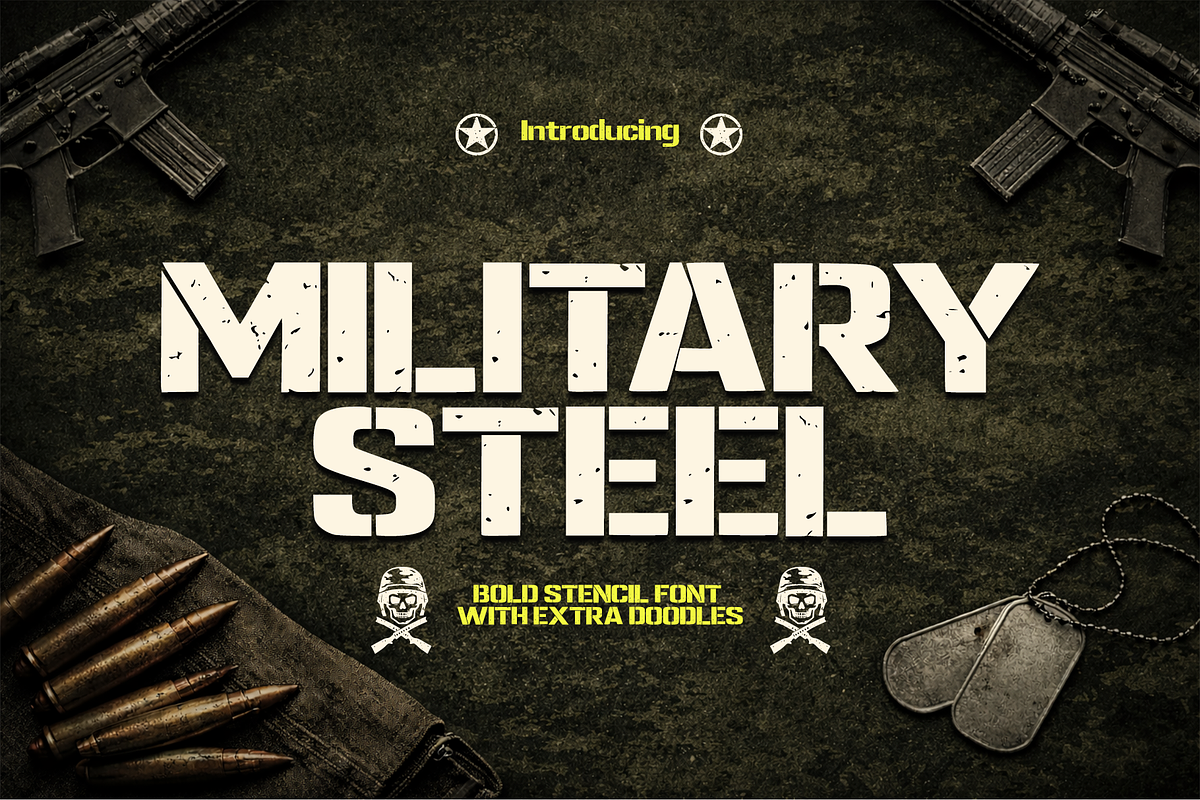 Military Steel – Bold Stencil Font, a Handwritten Font by cocodesign (Photo 1 of 7)