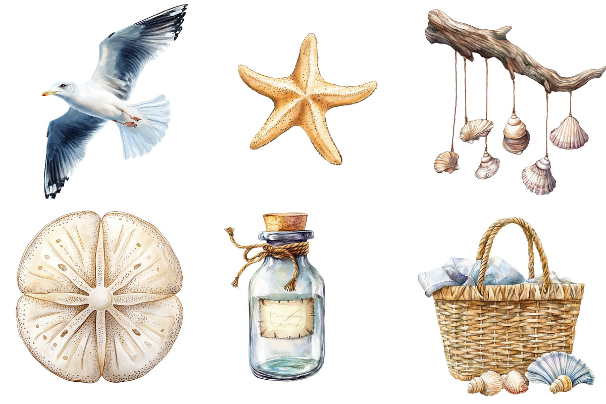 Watercolor Coastal Serenity Clipart, an Illustration by Watercolor design (Photo 4 of 5)