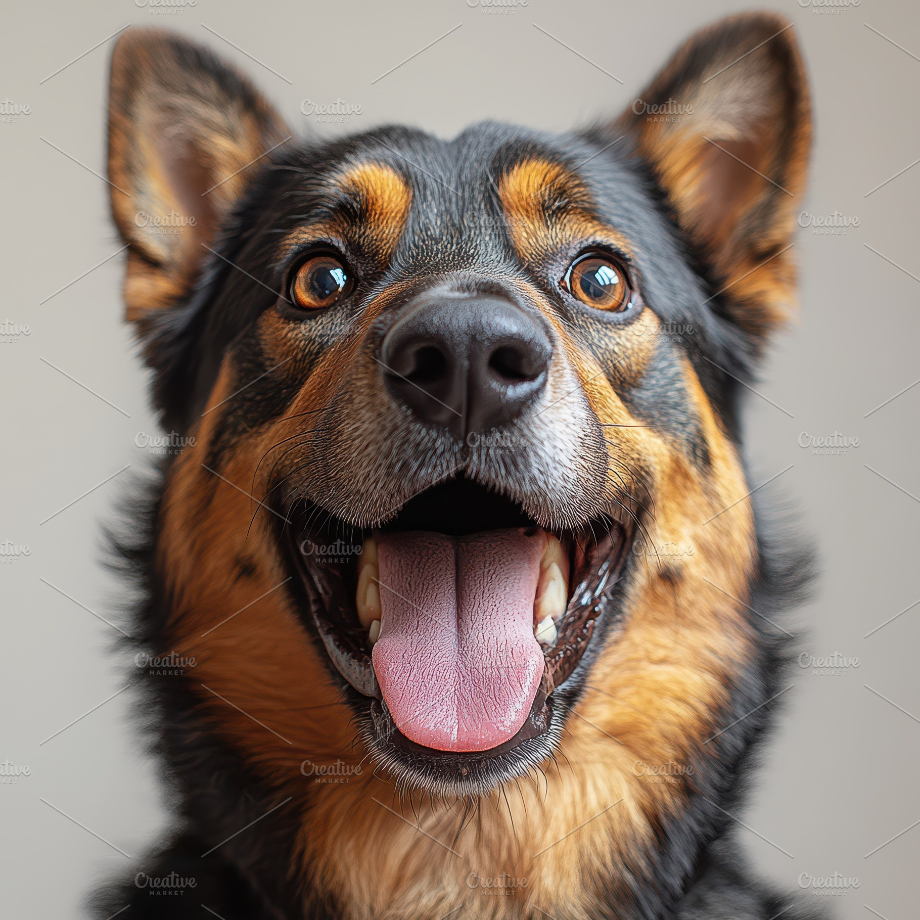 Happy Dog Closeup Portrait Black and, an Animal Photo by Pixeness Studio