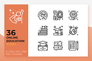 Online Education Icons, an Outline Icon by Becris (Thumbnail 1 of 3)