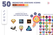 50 Monsters Avatars Icons, an Outline Icon by Dighital (Thumbnail 9 of 10)