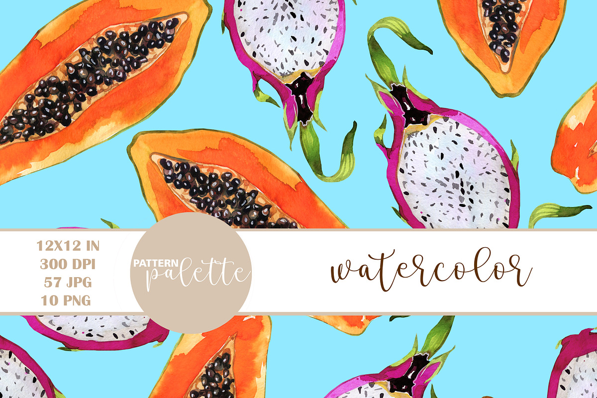 Watercolor Exotic Fruits Patterns, a Pattern Graphic by PatternPalette (Photo 14 of 15)