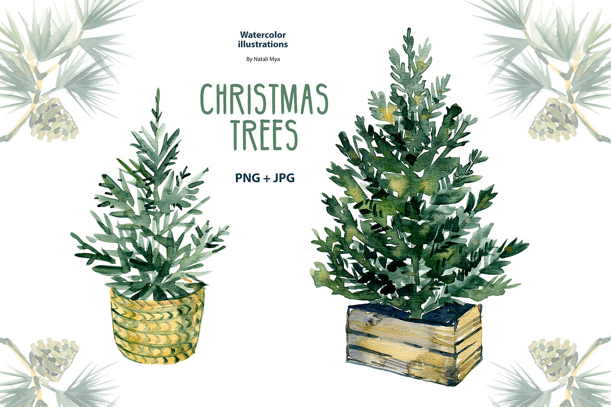 Watercolor Christmas trees clipart, a Decorative Illustration by NataliMiasStore (Photo 1 of 4)
