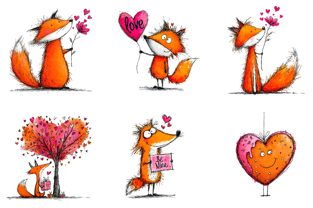Quirky Valentine Fox Clipart, an Illustration by CreationArt (Photo 4 of 7)