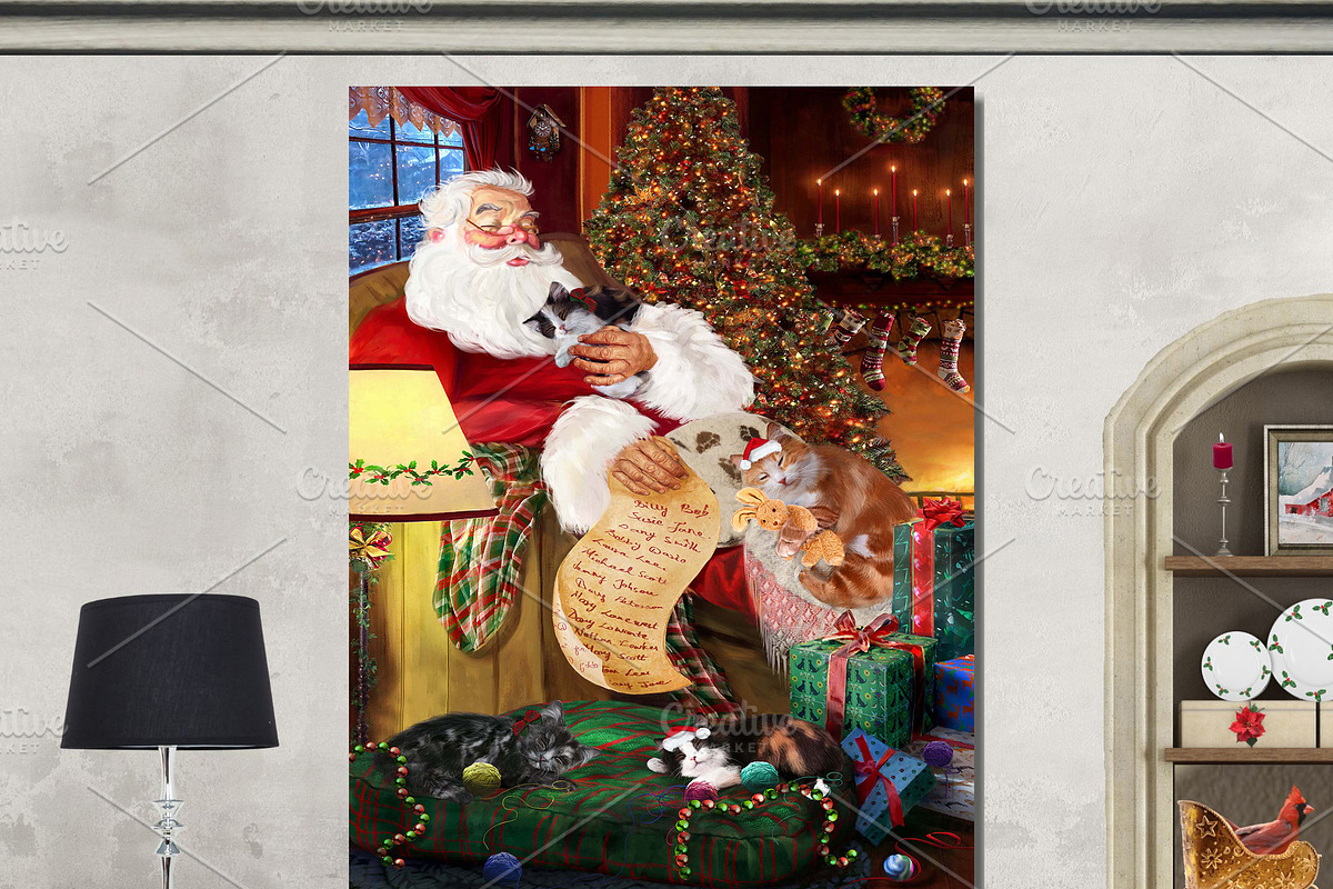 Christmas Santa with Cymric Cat Art, an Animal Illustration by Art Paradise Studios (Photo 2 of 3)