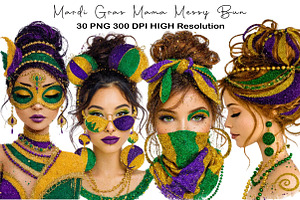 Mardi Gras Mama Messy Bun PNG, an Illustration by Black Bird Studio