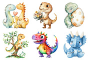 Cute Dinosaur Watercolor Clipart, an Illustration by Daily.Designs (Thumbnail 2 of 5)