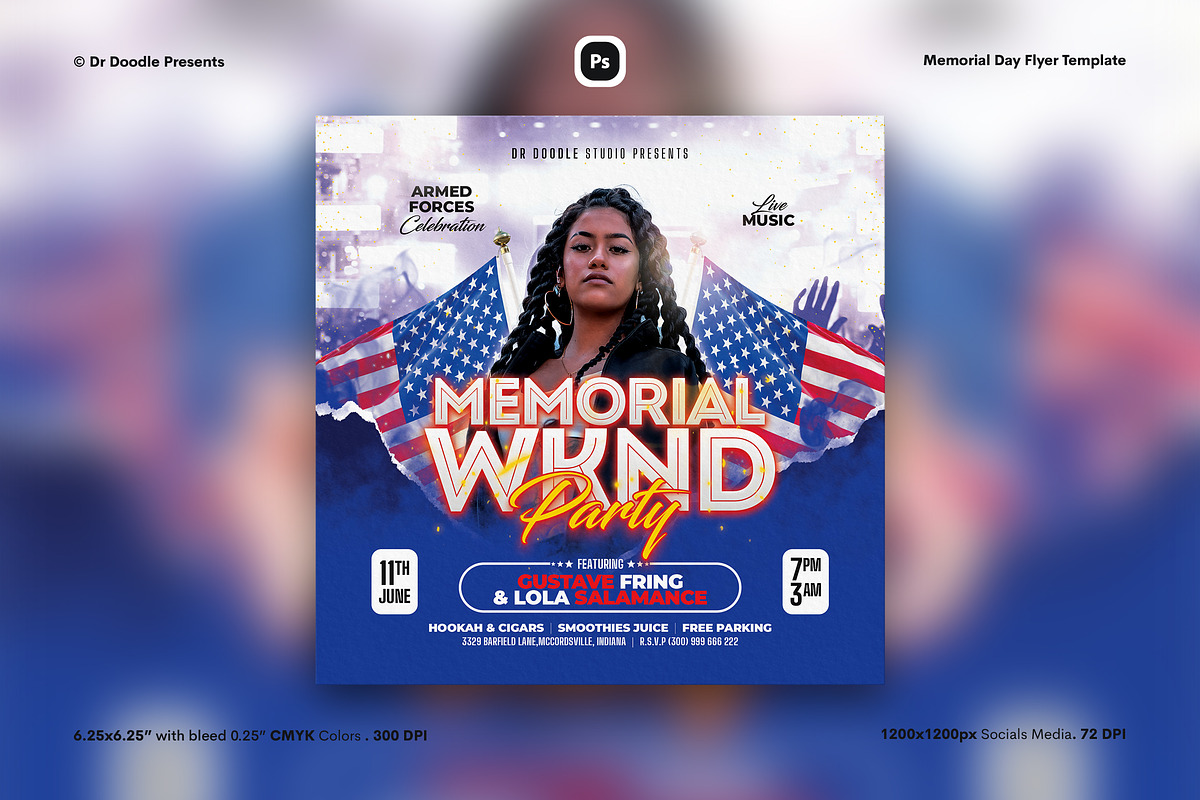 Memorial Day Flyer & Social Media, a Flyer Template by iDoodle Studio