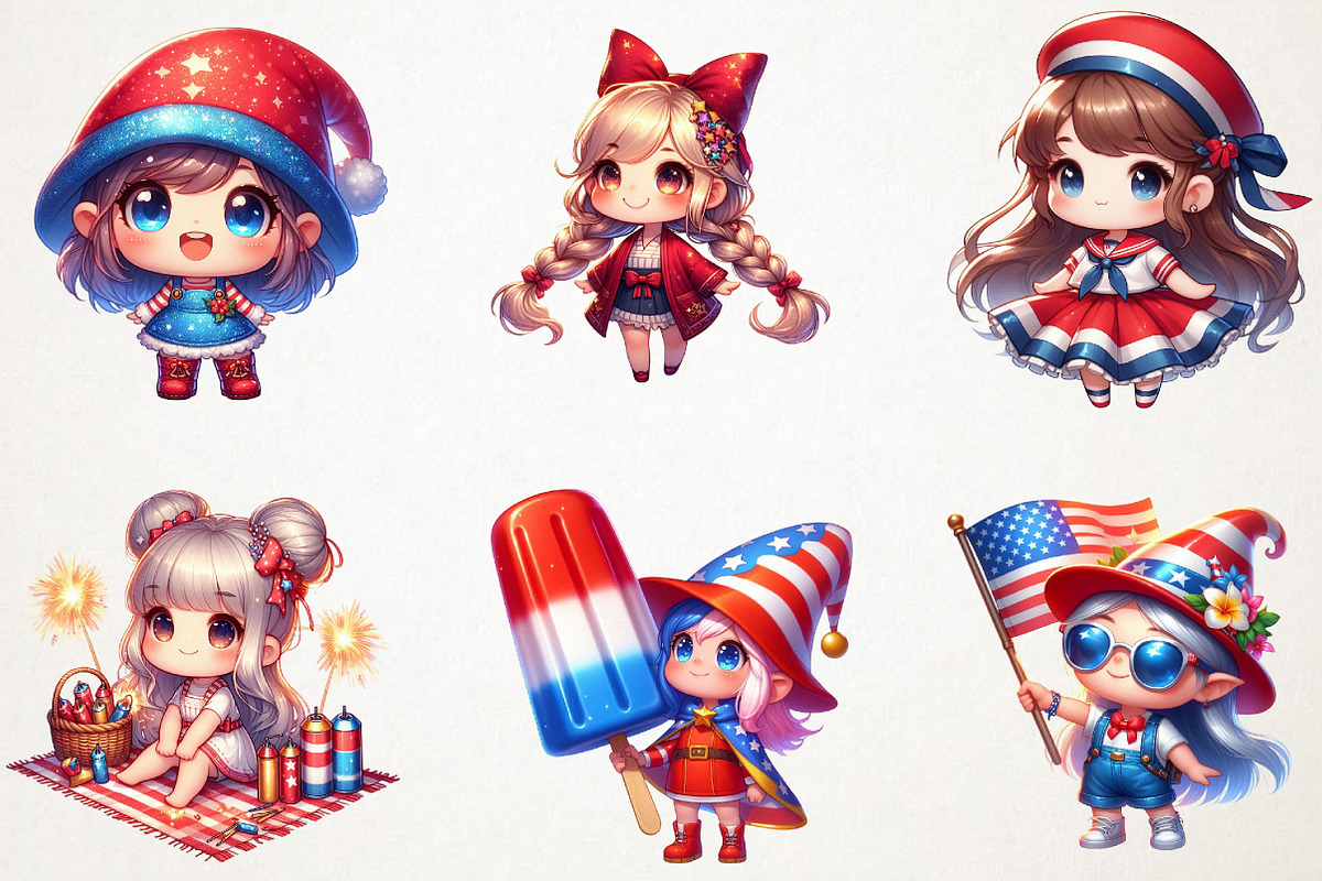 4th of July Cute Chibi Girl Gnome Su, a Seasonal Illustration by RobertsArt (Photo 4 of 7)