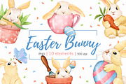 Cute Easter bunny Clipart PNG, a Seasonal Illustration by Mespilia (Thumbnail 1 of 5)